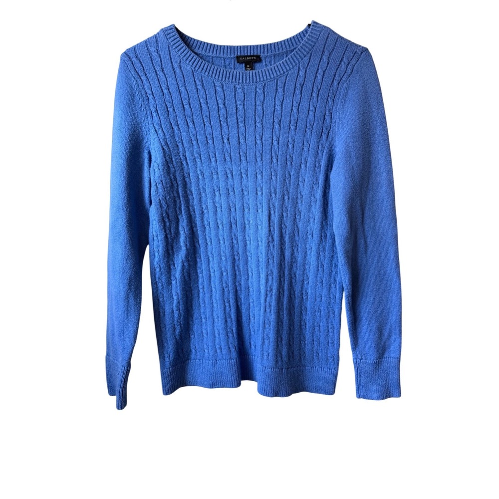 Talbots Womens Blue Cable Knit Crew Neck Long Sleeve‎ Sweater Size M